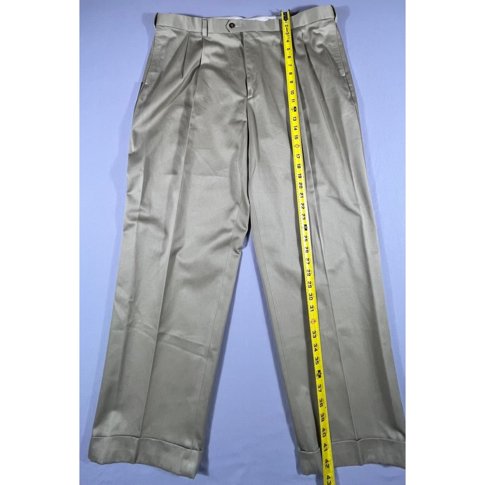 Savane Men's 42x30 Pleated Dress Pants Antelope Tan Wrinkle‎ Free Cotton Cuffed - Picture 7 of 10